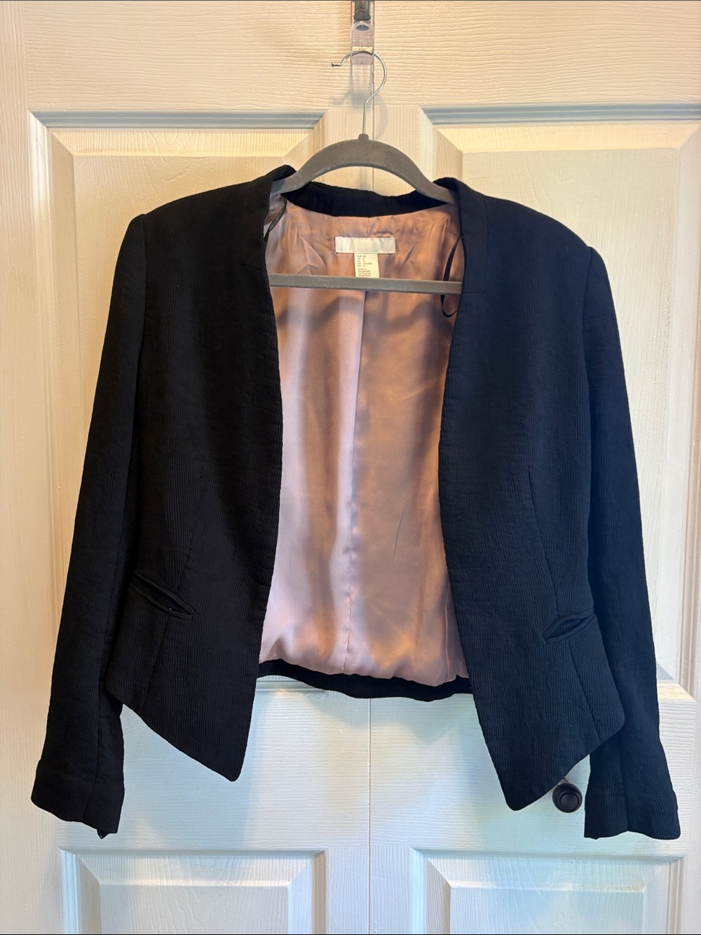 H&M Black Open-Front Blazer with Pink Satin Lining - Picture 1 of 11